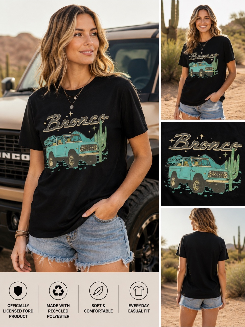 Ford Black Tee with Teal Bronco Graphic NWT size small